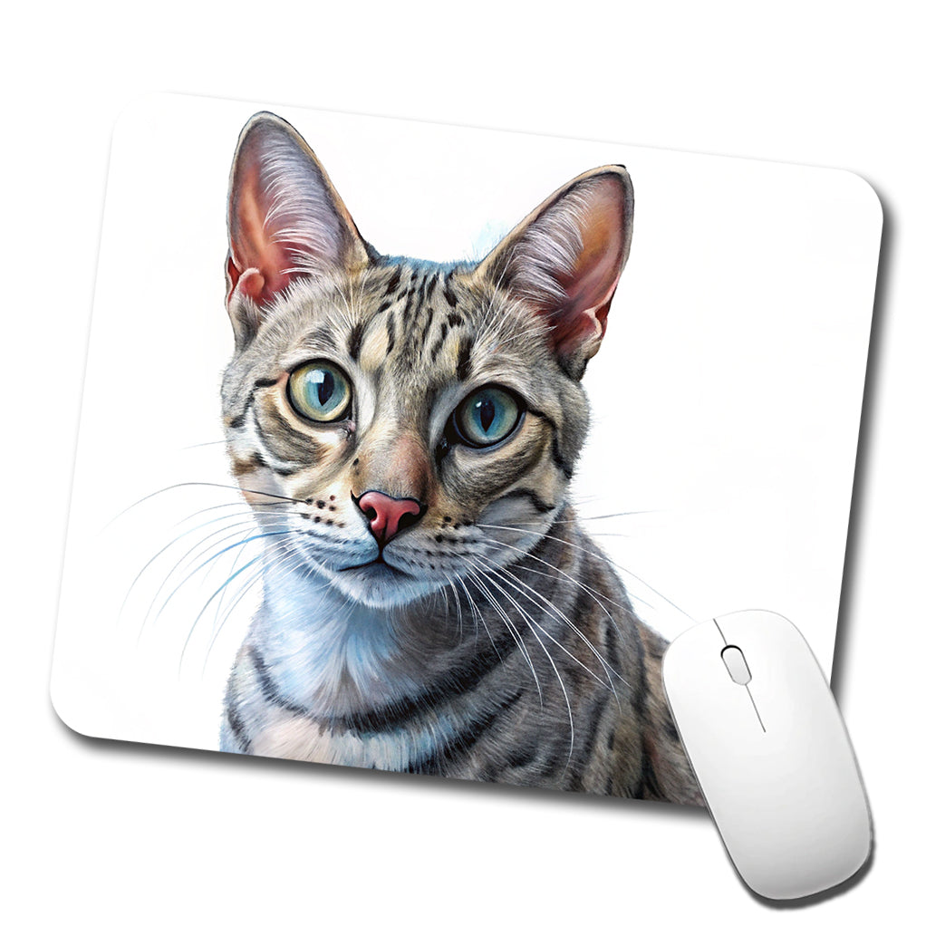 Egyptian Mau Cat Illustration Low Profile Mouse Pad Mat