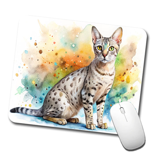 Egyptian Mau Cat Watercolor Style Low Profile Mouse Pad Mat