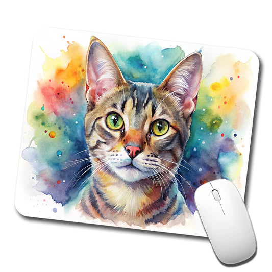 European Shorthair Cat Watercolor Style Low Profile Mouse Pad Mat