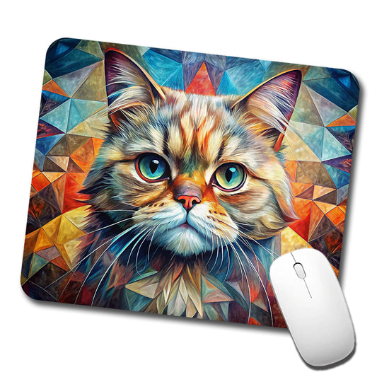 Exotic Shorthair Cat Abstract Art Low Profile Mouse Pad Mat
