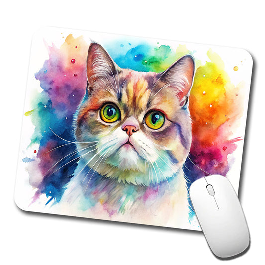 Exotic Shorthair Cat Watercolor Style Low Profile Mouse Pad Mat