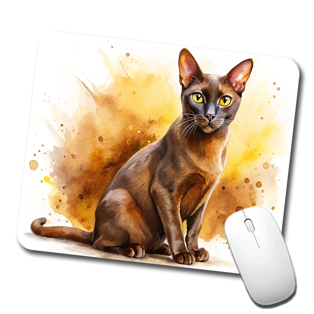 Havana Brown Cat Watercolor Style Low Profile Mouse Pad Mat