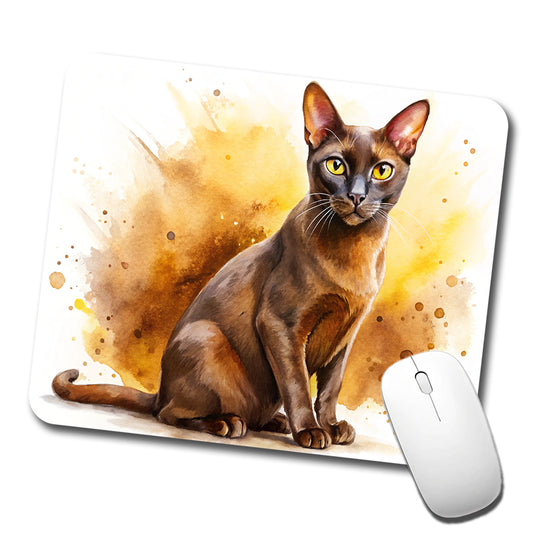 Havana Brown Cat Watercolor Style Low Profile Mouse Pad Mat