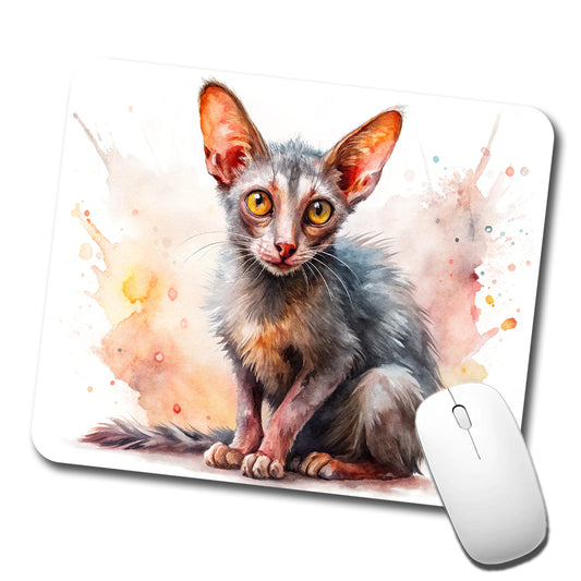 Lykoi Wolf Cat Watercolor Style Low Profile Mouse Pad Mat