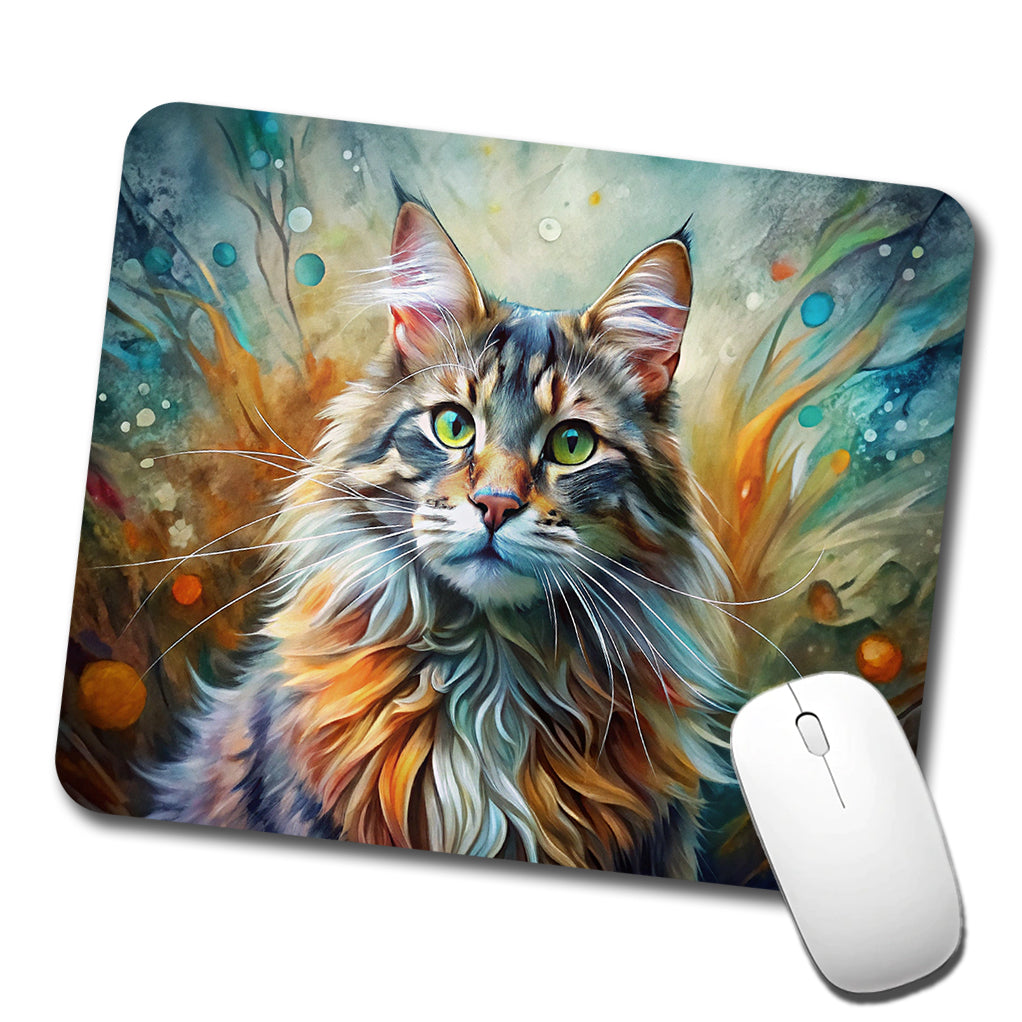 Maine Coon Cat Abstract Art Low Profile Mouse Pad Mat