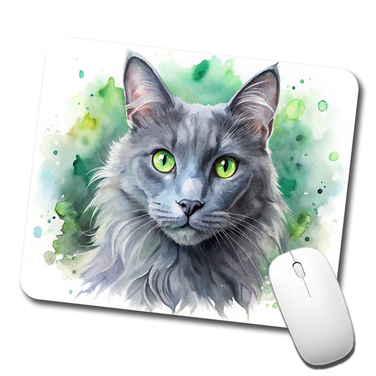 Nebelung Cat With Green Eyes Watercolor Style Low Profile Mouse Pad Mat