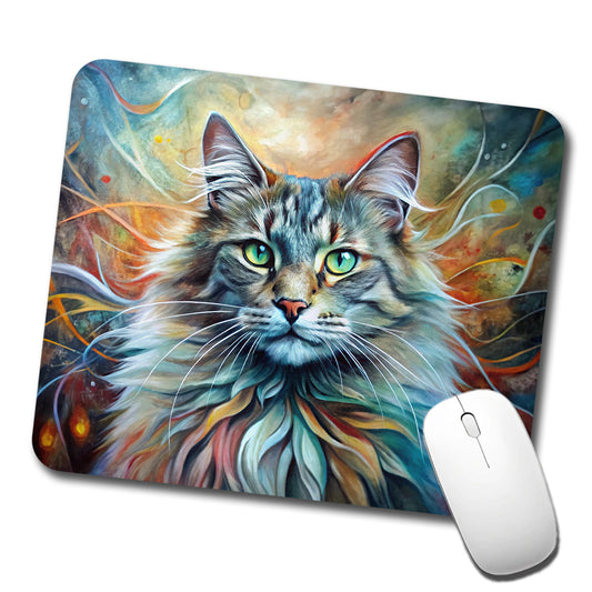 Norwegian Forest Cat Abstract Art Low Profile Mouse Pad Mat
