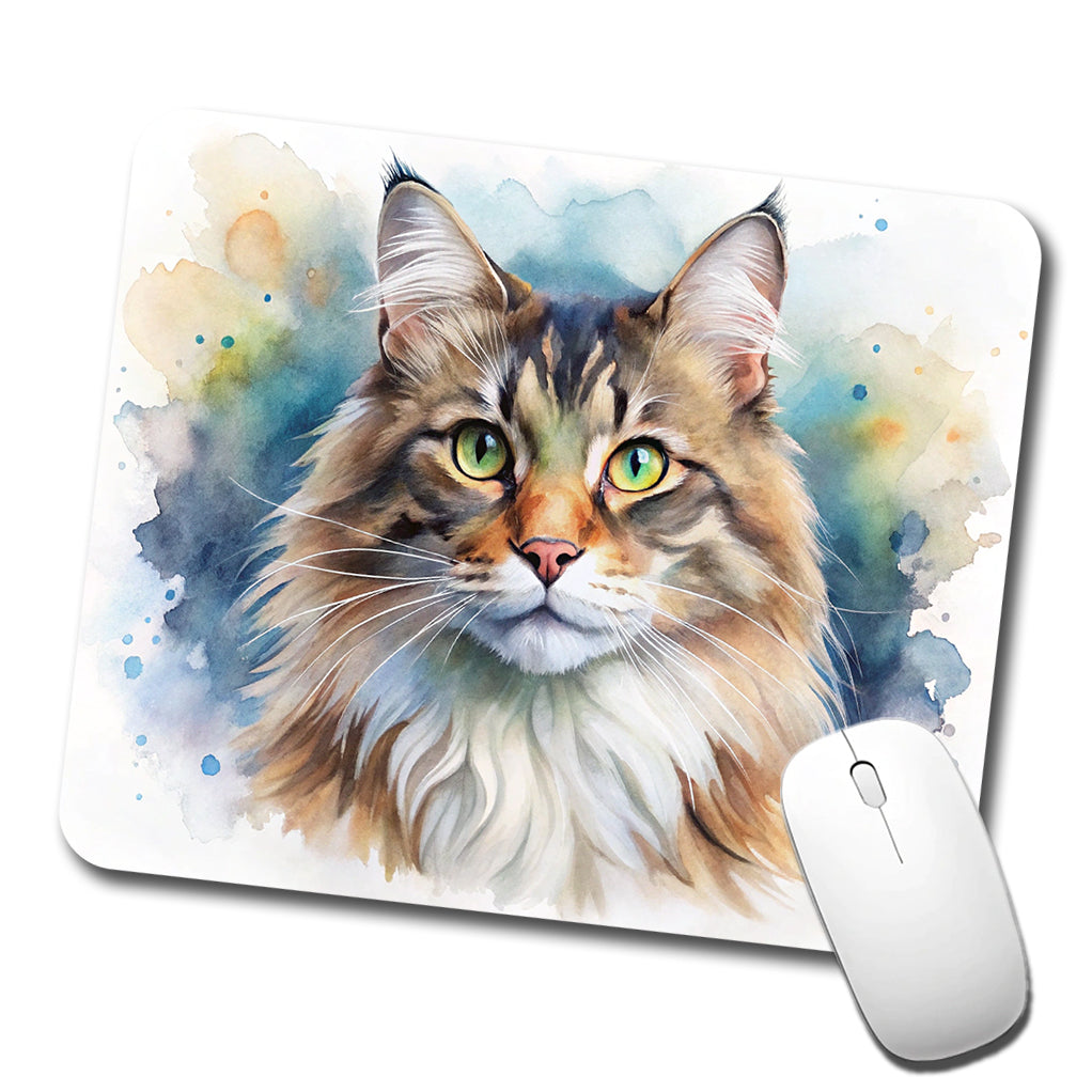 Norwegian Forest Cat Watercolor Style Low Profile Mouse Pad Mat