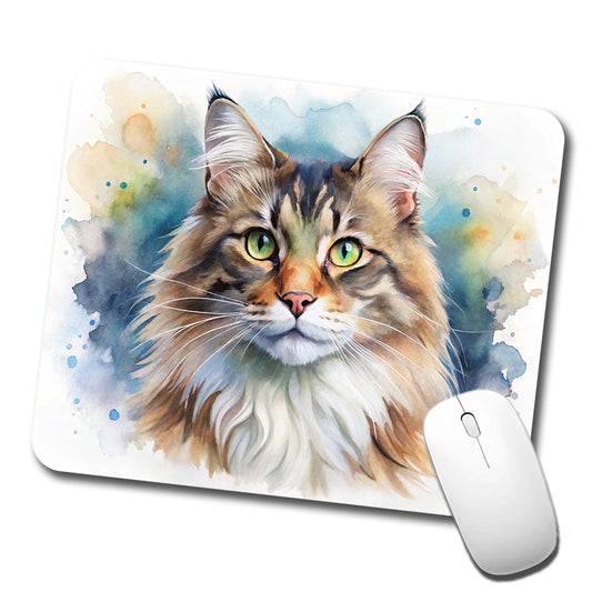 Norwegian Forest Cat Watercolor Style Low Profile Mouse Pad Mat