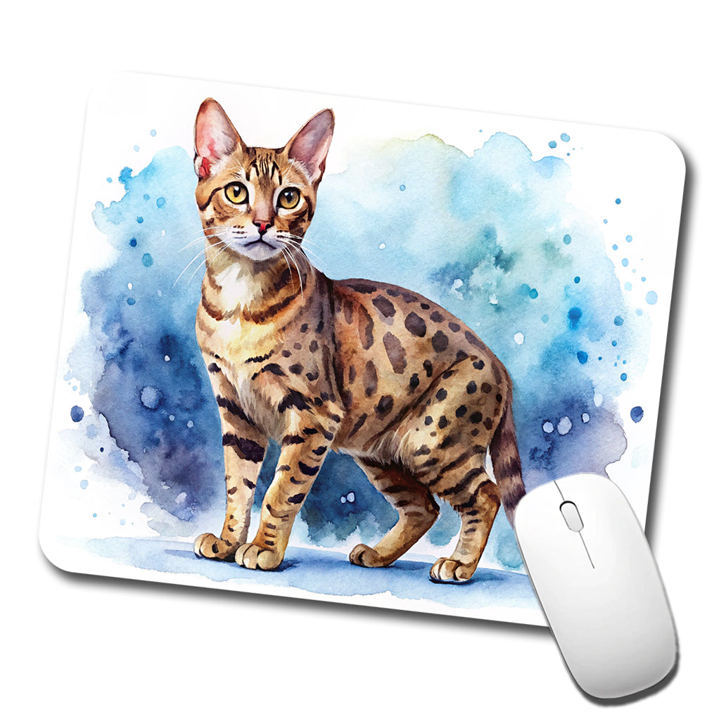 Ocicat Cat Watercolor Style Low Profile Mouse Pad Mat