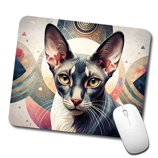 Oriental Shorthair Black White Cat Abstract Art Low Profile Mouse Pad Mat