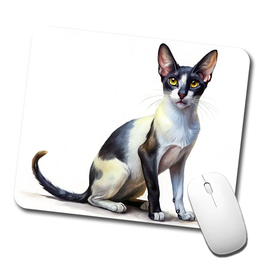 Oriental Shorthair Black White Cat Illustration Low Profile Mouse Pad Mat