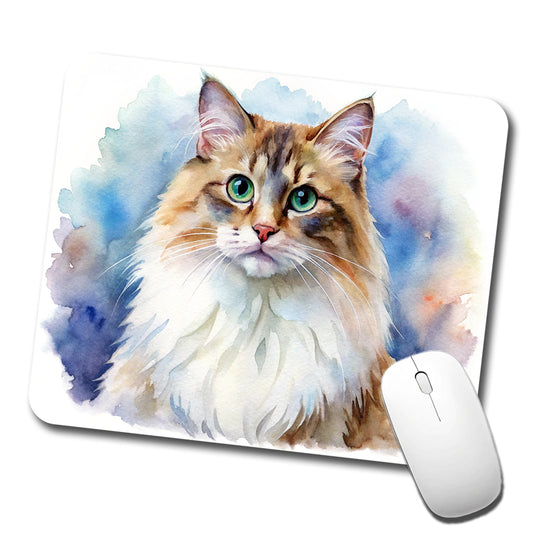 Ragamuffin Cat Watercolor Style Low Profile Mouse Pad Mat