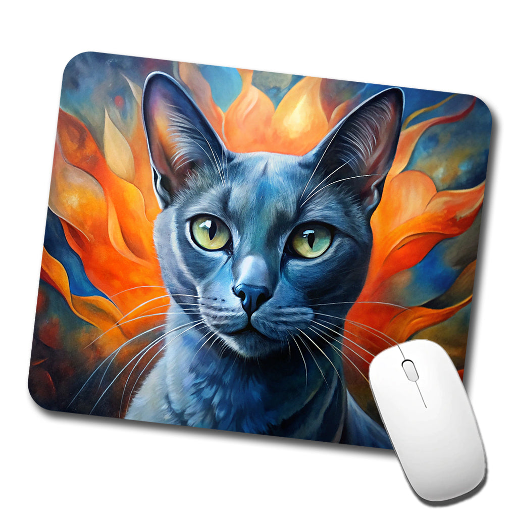 Russian Blue Cat Abstract Art Low Profile Mouse Pad Mat