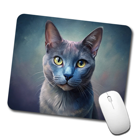 Russian Blue Cat Illustration Low Profile Mouse Pad Mat
