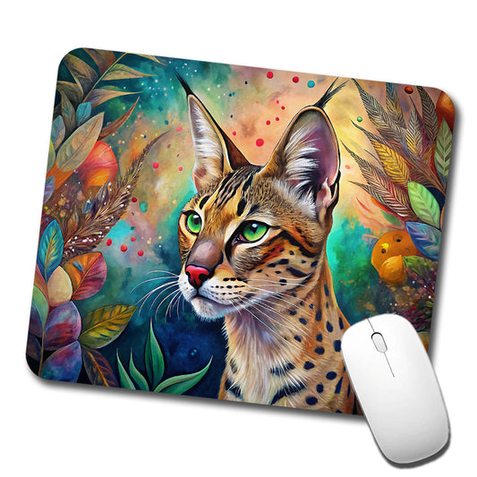 Savannah Cat Abstract Art Low Profile Mouse Pad Mat