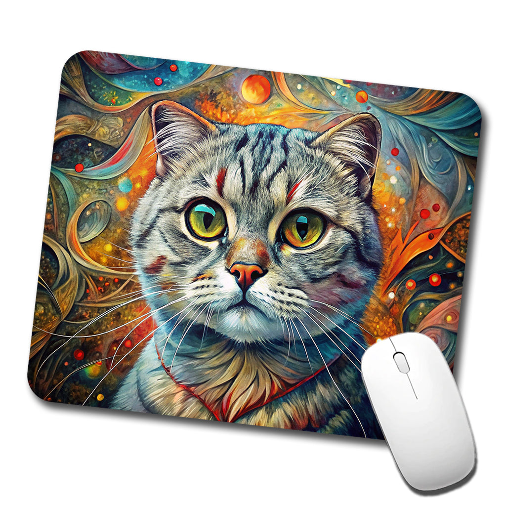 Scottish Fold Cat Abstract Art Low Profile Mouse Pad Mat