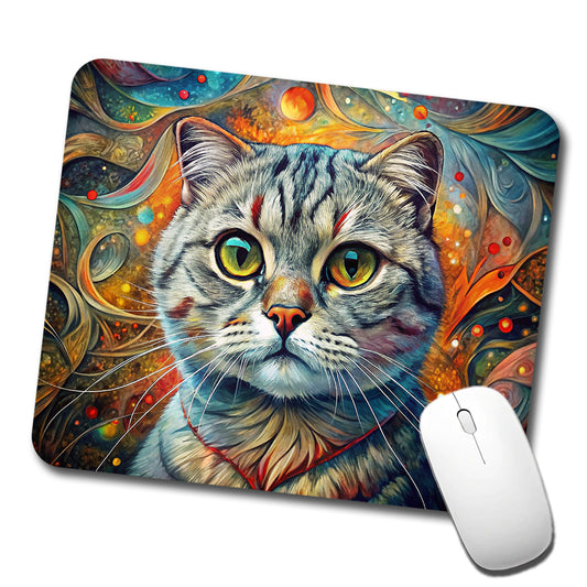 Scottish Fold Cat Abstract Art Low Profile Mouse Pad Mat