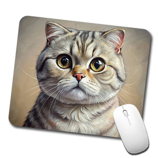 Scottish Fold Cat Illustration Low Profile Mouse Pad Mat