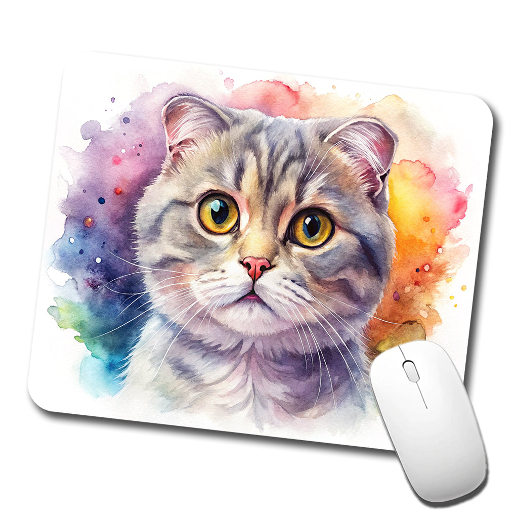 Scottish Fold Cat Watercolor Style Low Profile Mouse Pad Mat