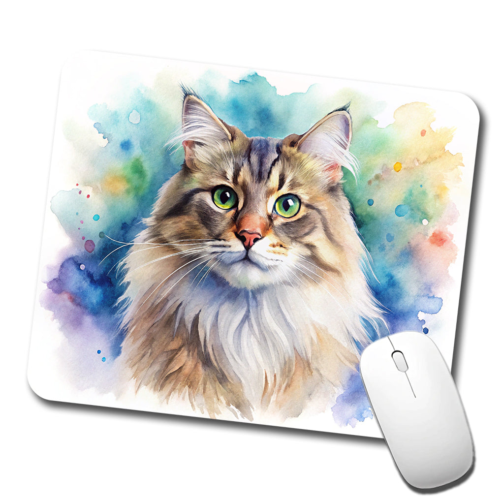 Siberian Cat Watercolor Style Low Profile Mouse Pad Mat
