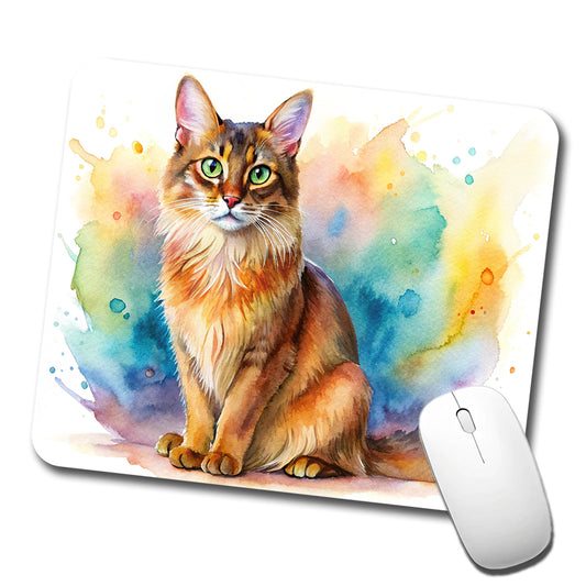 Somali Cat Watercolor Style Low Profile Mouse Pad Mat
