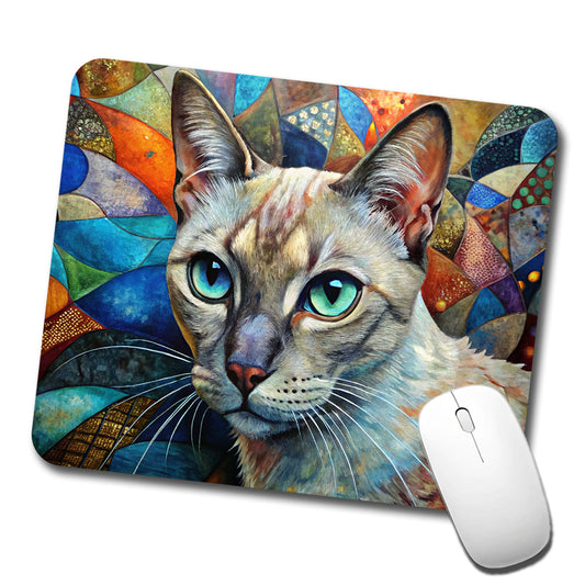 Tonkinese Cat Abstract Art Low Profile Mouse Pad Mat
