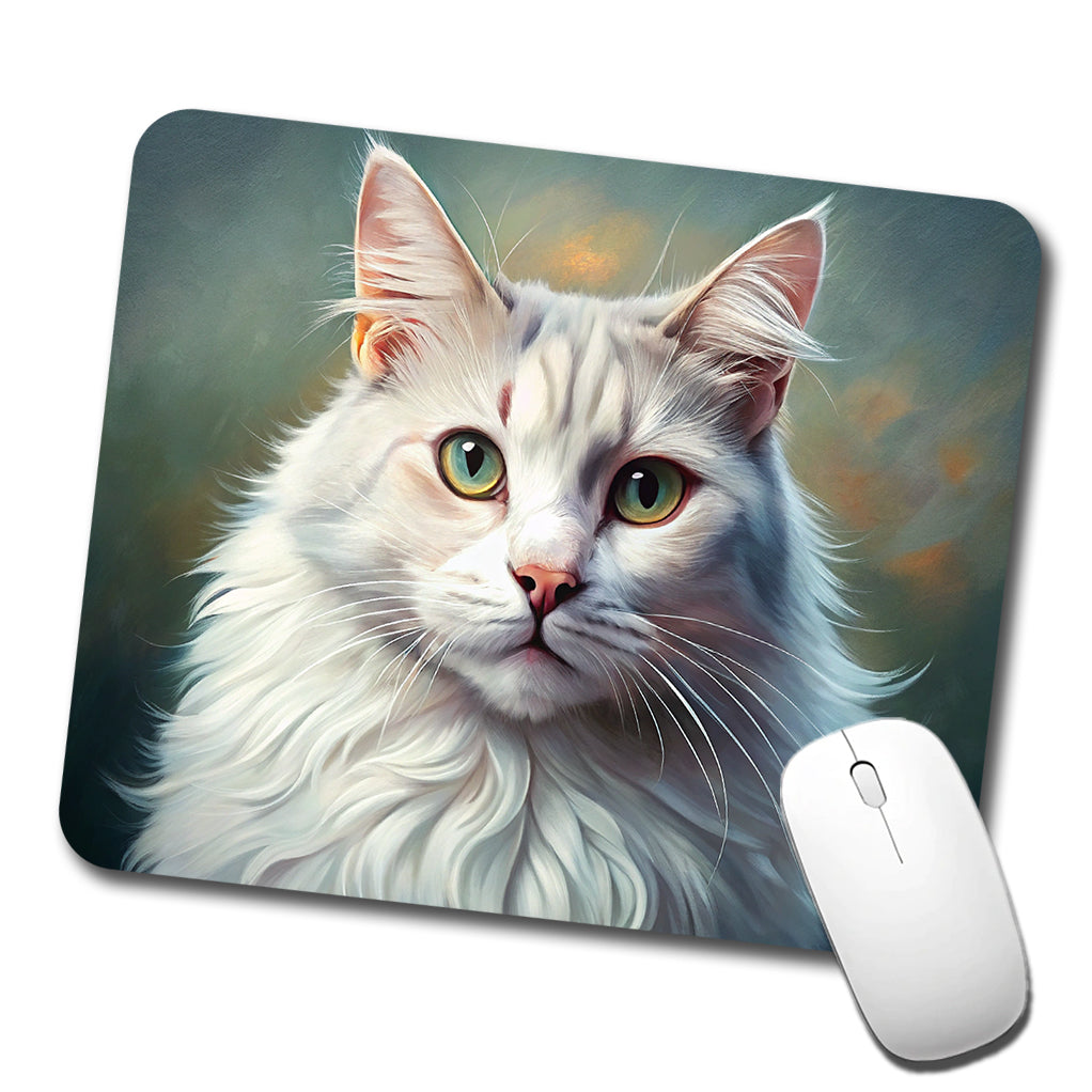 Turkish Angora Cat Illustration Low Profile Mouse Pad Mat