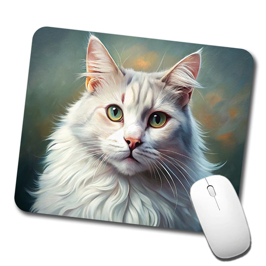Turkish Angora Cat Illustration Low Profile Mouse Pad Mat