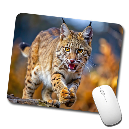 Bobcat Leaping To Catch Prey Low Profile Mouse Pad Mat