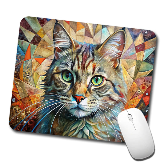 Cute Tabby Cat Abstract Art Low Profile Mouse Pad Mat