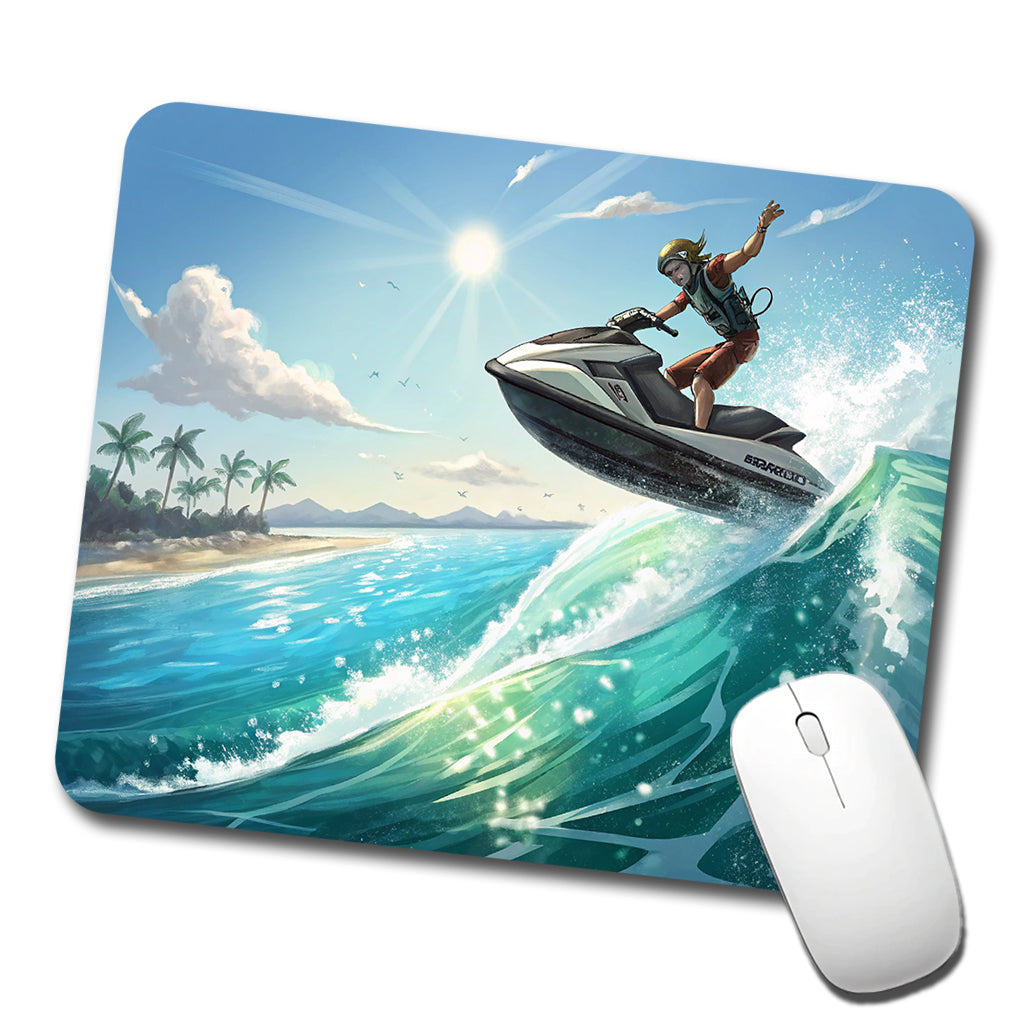 Jet Ski Skiing at Tropical Beach Low Profile Mouse Pad Mat