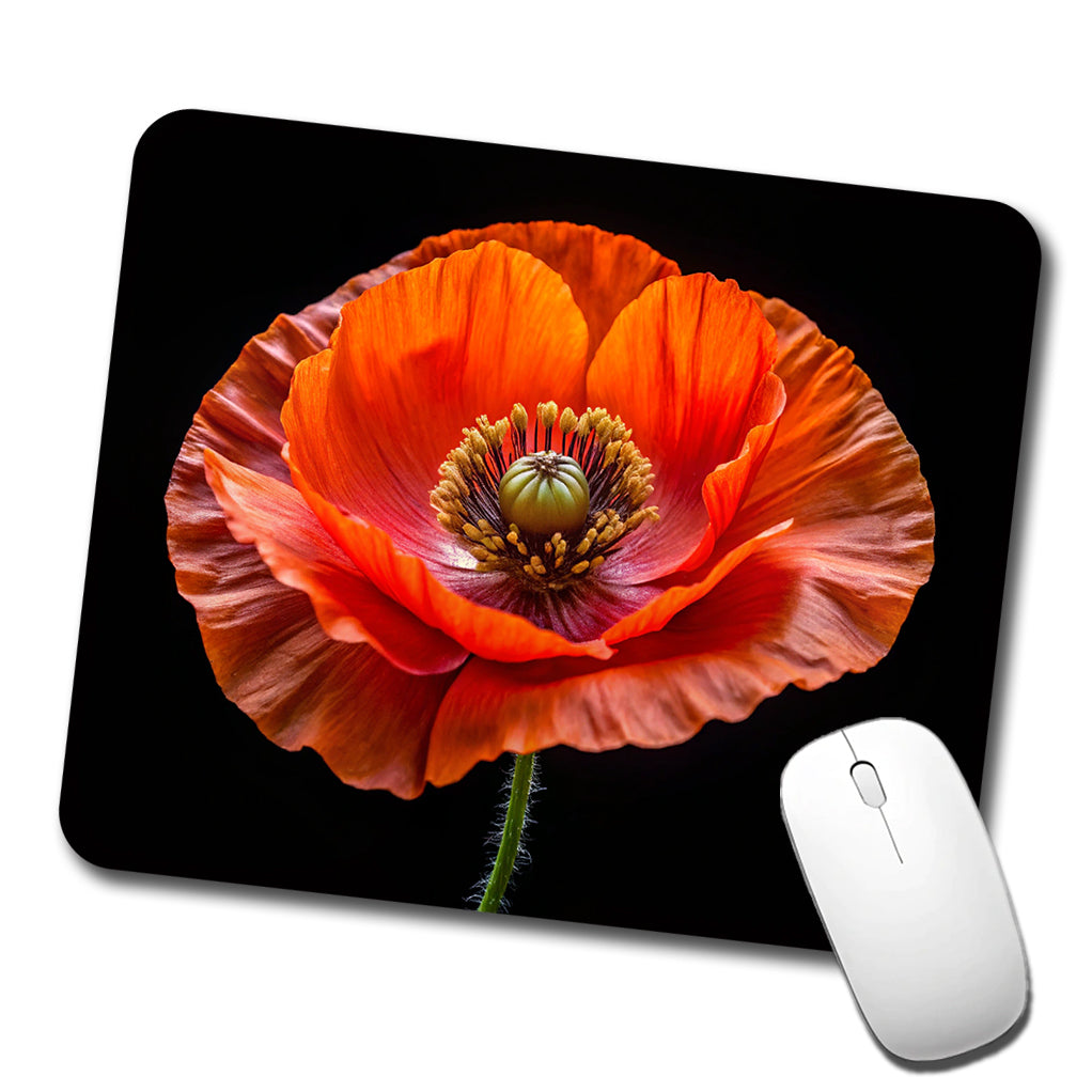 Orange Poppy Flower Photo Low Profile Mouse Pad Mat