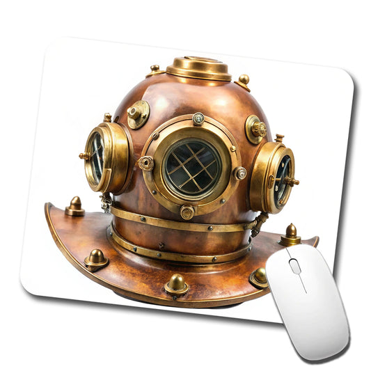Retro Copper And Brass Diving Helmet Low Profile Mouse Pad Mat