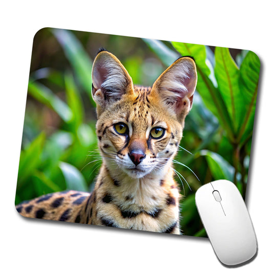 Serval Wild Cat Photo Low Profile Mouse Pad Mat