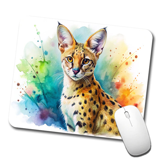 Serval Wild Cat Watercolor Design Low Profile Mouse Pad Mat