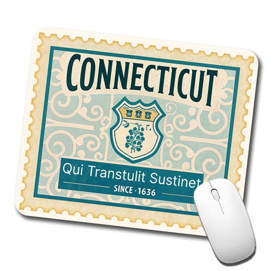 Connecticut CT Qui Transtulit Sustinet State Motto Travel Vacation Stamp Low Profile Mouse Pad Mat
