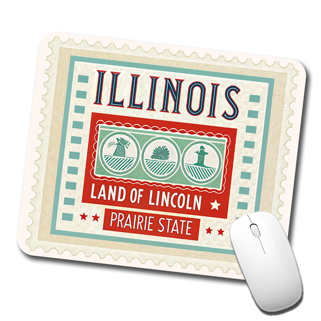 Illinois IL Land of Lincoln State Travel Vacation Stamp Low Profile Mouse Pad Mat