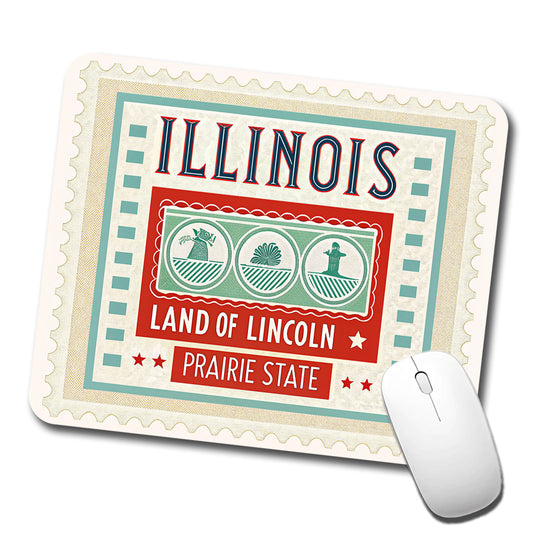 Illinois IL Land of Lincoln State Travel Vacation Stamp Low Profile Mouse Pad Mat
