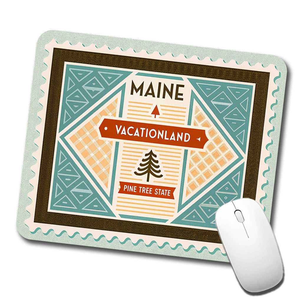 Maine ME Vacationland Pine Tree State Travel Vacation Stamp Low Profile Mouse Pad Mat