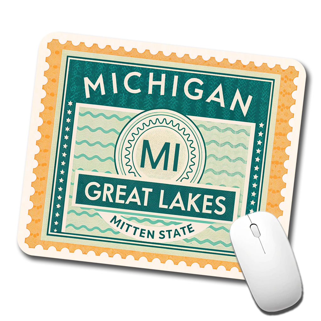 Michigan MI Great Lakes Mitten State Travel Vacation Stamp Low Profile Mouse Pad Mat