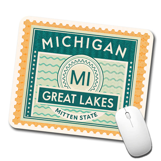 Michigan MI Great Lakes Mitten State Travel Vacation Stamp Low Profile Mouse Pad Mat