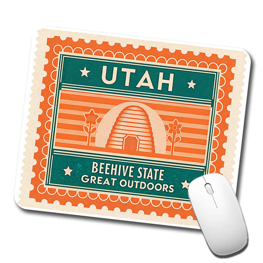 Utah UT Great Outdoors Beehive State Travel Vacation Stamp Low Profile Mouse Pad Mat