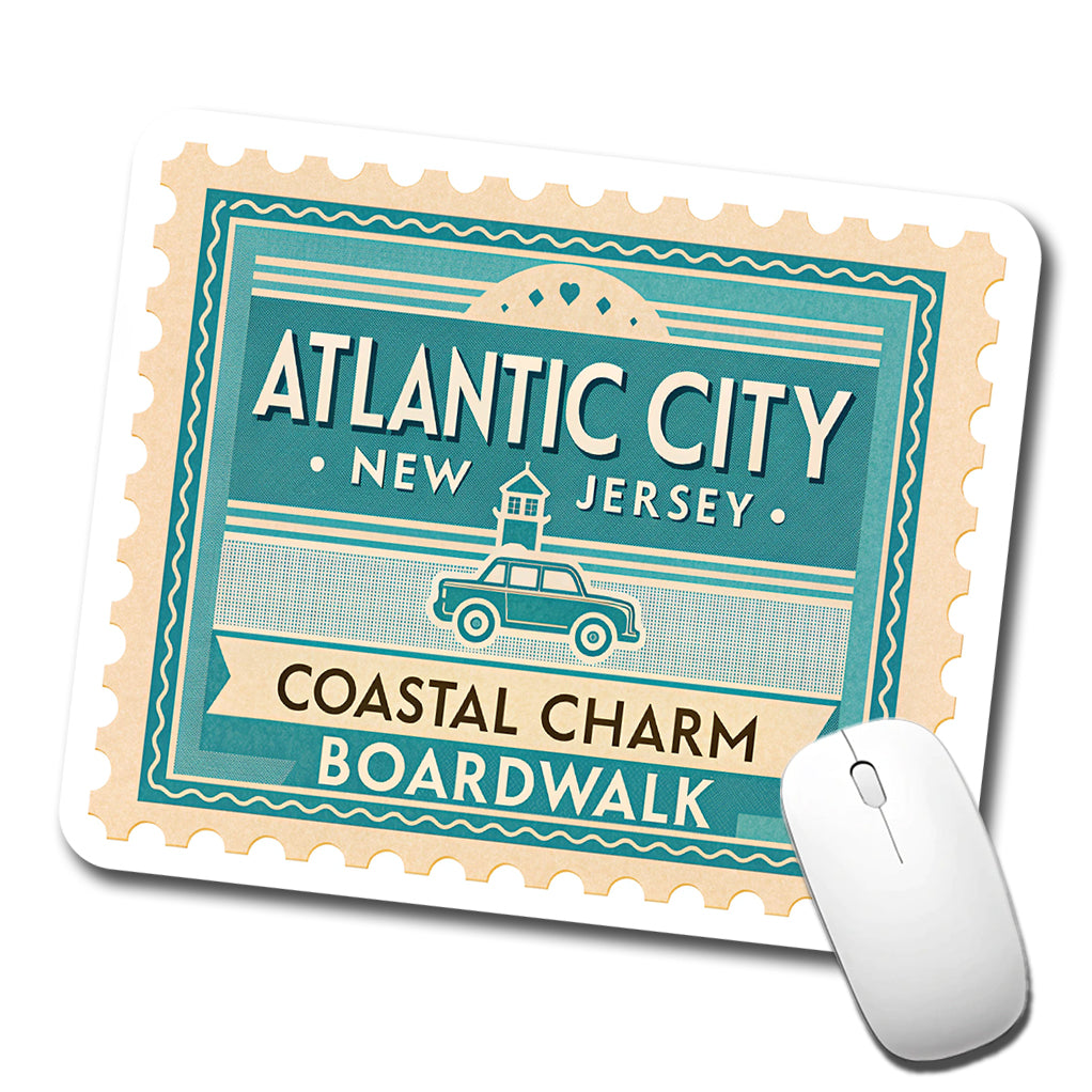 Atlantic City NJ Boardwalk Travel Vacation Stamp Low Profile Mouse Pad Mat