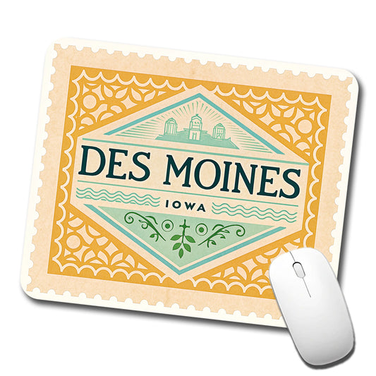 Des Moines IA Iowa Travel Vacation Stamp Low Profile Mouse Pad Mat