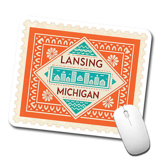 Lansing MI Michigan Travel Vacation Stamp Low Profile Mouse Pad Mat