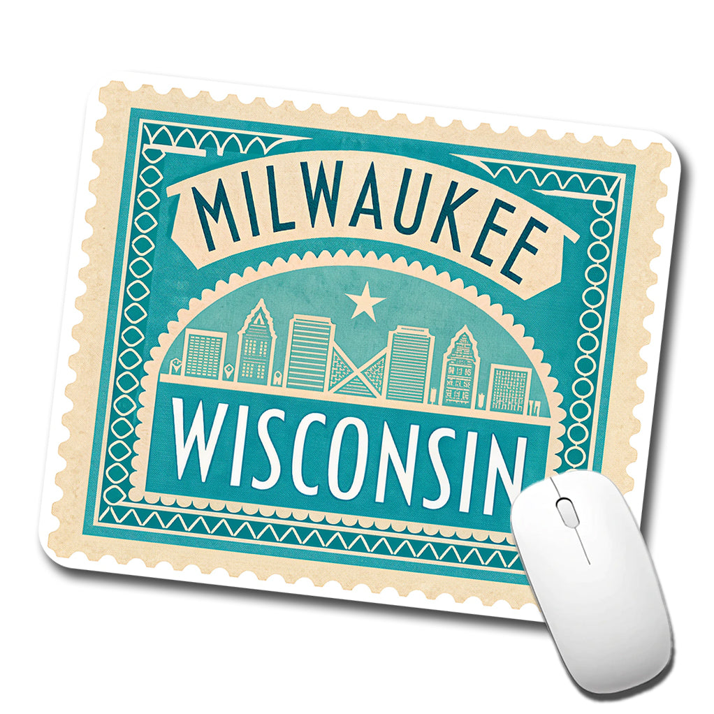 Milwaukee WI Wisconsin Travel Vacation Stamp Low Profile Mouse Pad Mat