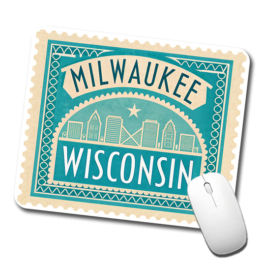 Milwaukee WI Wisconsin Travel Vacation Stamp Low Profile Mouse Pad Mat