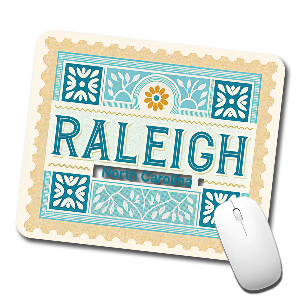Raleigh NC North Carolina Travel Vacation Stamp Low Profile Mouse Pad Mat