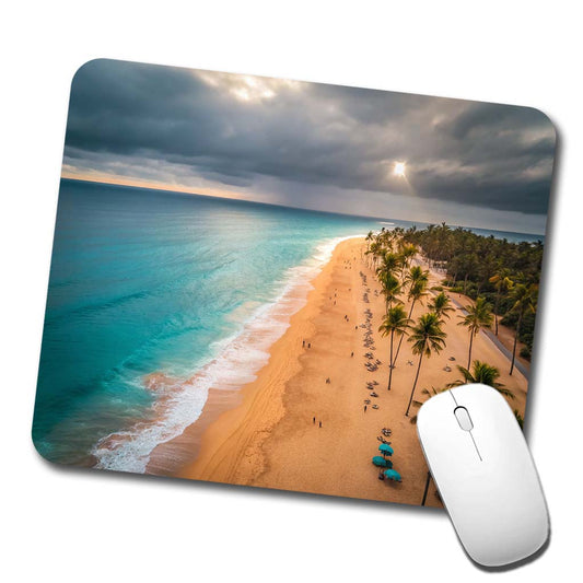 Aerial Beach Ocean Resort Palm Trees Low Profile Mouse Pad Mat